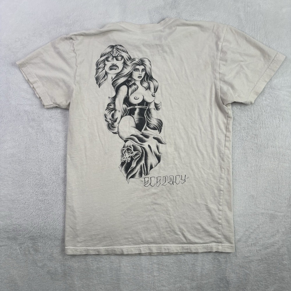 Division Agony Ecstacy Beige Short Sleeve Graphic Tattoo Shirt Girl Men's S